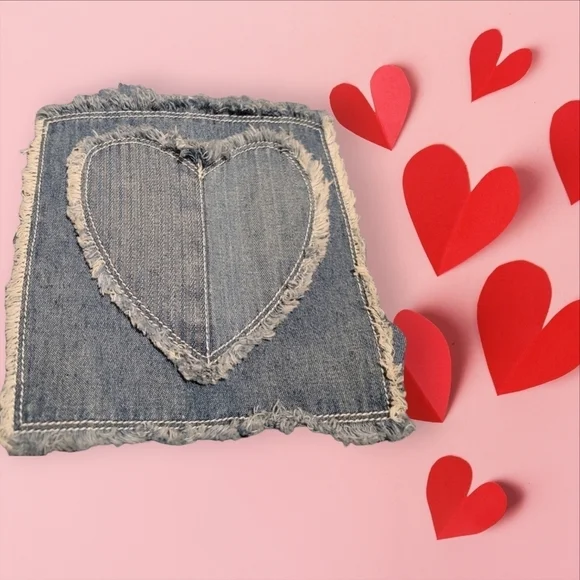 BLEU BAYOU Vintage Blue Denim Jean Maxi Dress Sewn Hearts Women Size Large  VDay